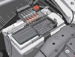 Poistky v motorovom priestore nad batériou